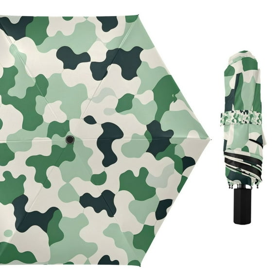 Green Camouflage Shapes Compact Sun Umbrella Windproof Travel Umbrellas for Rain Strong Portable UV Protection