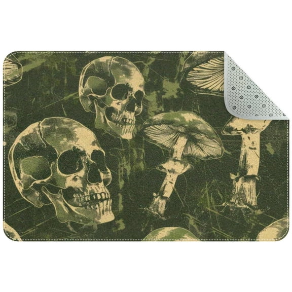 Green Camouflage with Skulls Mushrooms Entryway Rug, 2x3 Area Rug Indoor Door Mat Non-slip Washable Floor Carpet Rug for Bedroom Office Dining Room Bathroom