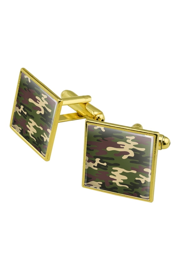 Green Camouflage Square Cufflink Set - Silver or Gold