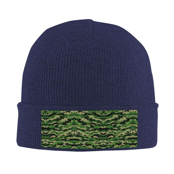Green Camouflage Winter Beanie Hats for Men Women Warm Cozy Knitted Cuffed Skull Cap Navy Blue