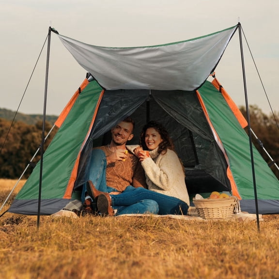 Green Camping Tent, Foldable Waterproof Tent, Equipped with 2 Mosquito Nets, Windows and Storage Bag, Suitable for Hiking, Mountain Climbing, Exploration and Fishing.