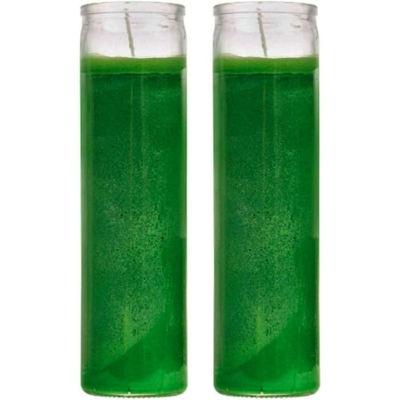Green Candles in Glass, 5 PACK , 8 Tall - Great for Home Decor, Unscented 5-Day Candles, Holiday Candle