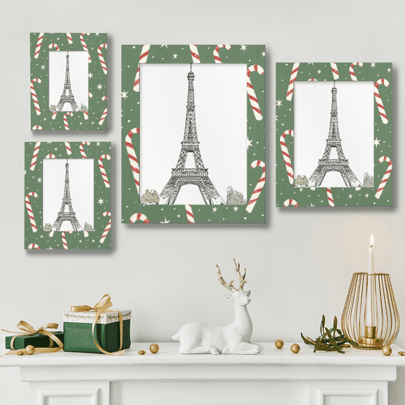 Green Candy Cane Star Picture Frame 4x6in,for Tabletop & Wall,Family Christmas Home Decor Gift