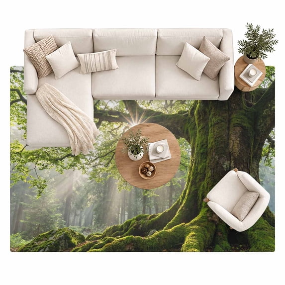 Green Canopy Area Rug 8'x10', Country Rustic Green Forest Tree Leaf ...