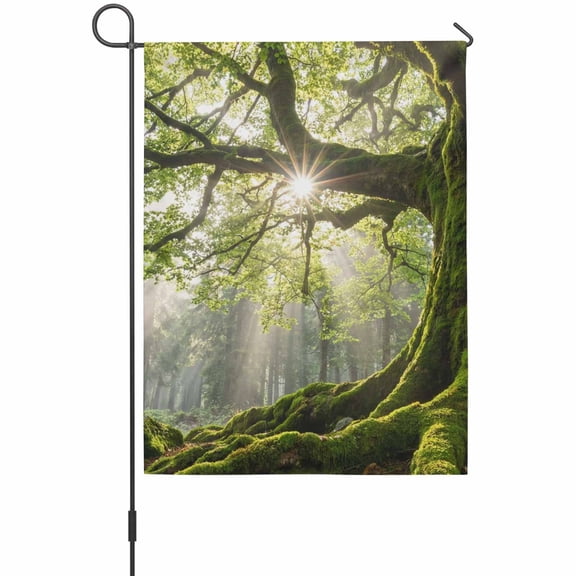 Green Canopy Garden Flag 12 x 18 Inches, Country Rustic Green Forest Tree Leaf Sunshine Landscape Weather Proof Outdoor Patio Flags Double Sided Small Garden Decoration for Yard Outside Home