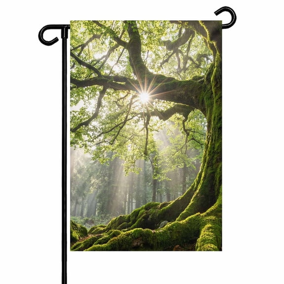 Green Canopy Garden Flag 12x18 Inch Country Rustic Green Forest Tree Leaf Sunshine Landscape Double Sided Small Decorative Garden Flags for Outside, Outdoor Yard Porch Lawn Decoration