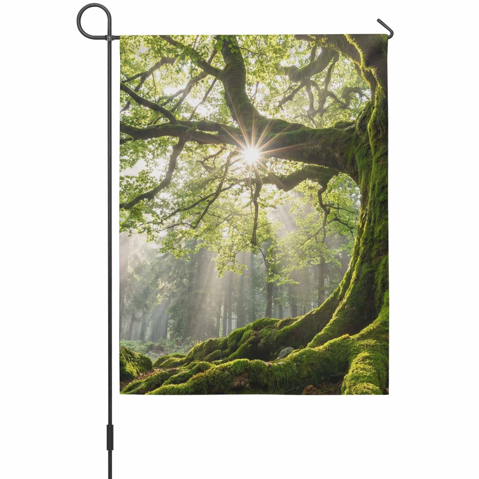 Green Canopy House Flag 28 x 40 Inches, Country Rustic Green Forest Tree Leaf Sunshine Landscape Weather Proof Outdoor Patio Flags Double Sided Small House Decoration for Yard Lawn Outside Home
