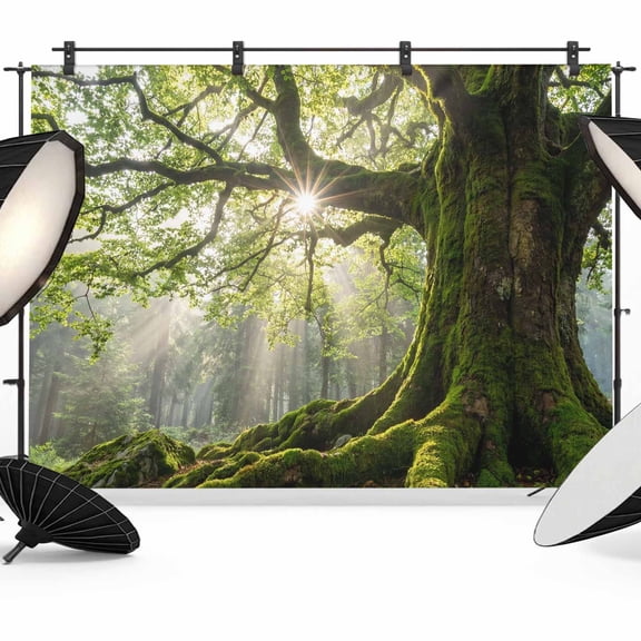 Green Canopy Photography Backdrop 7x5FT, Country Rustic Green Forest Tree Leaf Sunshine Landscape Photo Backdrops, Background for Photography Studio Photo Studio Background, Back Drop for Photoshoot