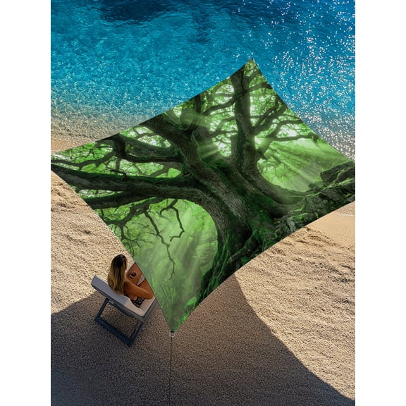 Green Canopy Sun Shade Sail 12' x 16', Country Rustic Forest Tree Leaf Sunshine Landscape Rectangle Outdoor Sunshade Canopy, Waterproof UV Block Patio Covers for Garden Yard Beach