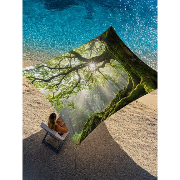 Green Canopy Sun Shade Sail 12' x 16', Country Rustic Green Forest Tree Leaf Sunshine Landscape Rectangle Outdoor Sunshade Canopy, Waterproof UV Block Patio Covers for Garden Yard Beach