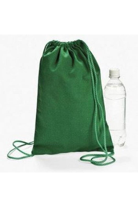 Green Canvas Drawstring Backpacks - Party Favors - 12 Pieces