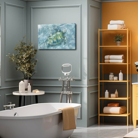 Green Canvas Prints Pictures Sea Turtle Bathroom Decor Animals Wall Art for Home Nature Artwork Beach Wall Decor for Office 12x16 Inch