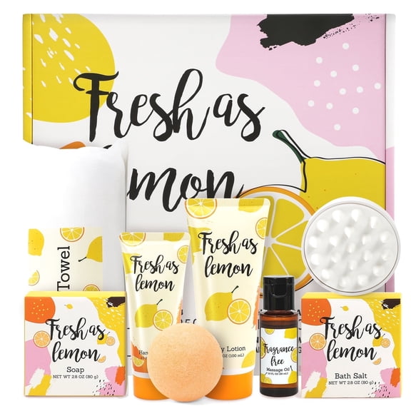 Green Canyon Spa Gift Baksets for Mom, Lemon Bath & Body Gift Sets for Women, 8 Pcs Mothers Day Birthday Gift Box