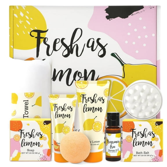 Green Canyon Spa Lemon Bath & Body Gift Sets, 8 Piece Valentines Day Birthday Box