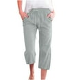 thumbnail image 1 of Green Capri Pants for Women Fashion Solid Color Cotton Flax Elastic Long Pants Beach Leisure Trousers Linen Trousers Leggings, 1 of 4