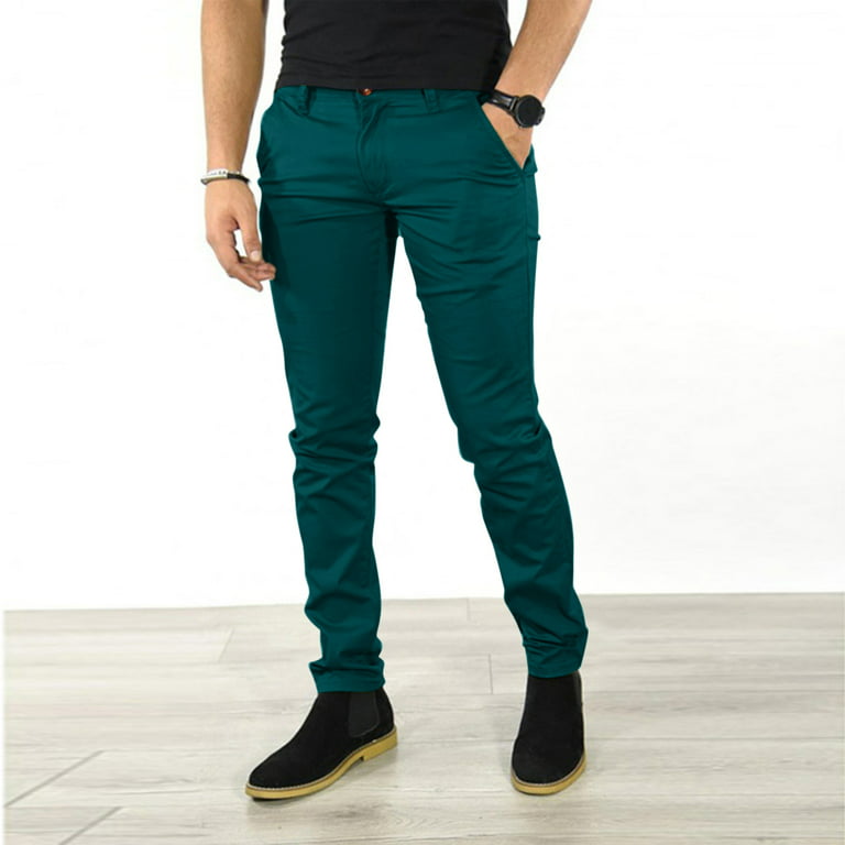 Green Cargo Pants Male Casual Business Solid Slim Pants Zipper Fly Pocket  Cropped Pencil Pant Trousers 