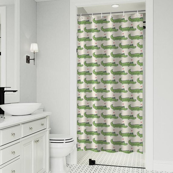 Green Cartoon Crocodiles Hearts Pattern Shower Curtain 36"x72" ,Bathroom Decorative Shower Curtains Set with 12 Hooks,Modern Waterproof Washable Shower Curtain