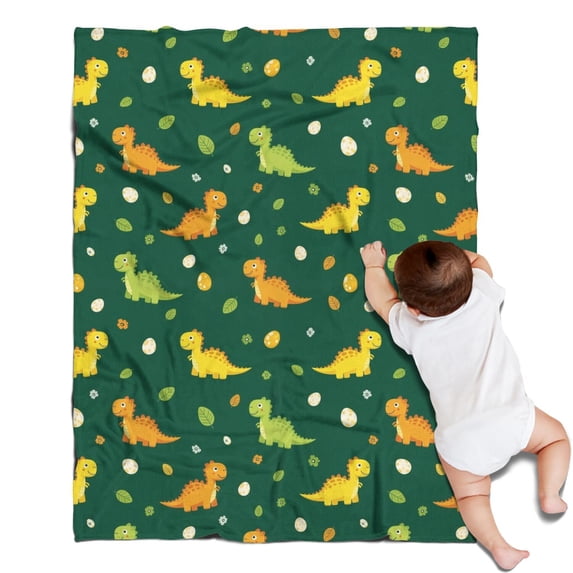 Green Cartoon Dinosaurs Eggs Pattern Blanket,Comfortable Soft Flannel Throw Blanket,All Season,Warm Lightweight Blankets for Sofa Bed Couch Living Room Chair,30"x40"