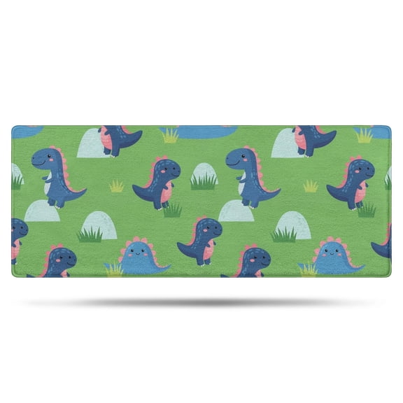 Green Cartoon Dinosaurs Grass Pattern Bathroom Rugs Mat,Non Slip Microfiber Bathroom Rug,Rubber Backing,Soft Bathroom Mats for Bathroom Floor,Tub and Shower,60x24in(150x60cm)