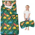 thumbnail image 1 of Green Cartoon Dinosaurs Jungle Flowers Teens Toddler Nap Mat with Pillow, Sleeping Mat Bag for Preschool Daycare 50"x20", 1 of 6