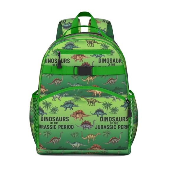Green Cartoon Dinosaurs Pattern Backpack for School,Cute School Bag,Schoolbag with Adjustable Shoulder Straps & Padded Back,15.25"x11.5"x5.25"