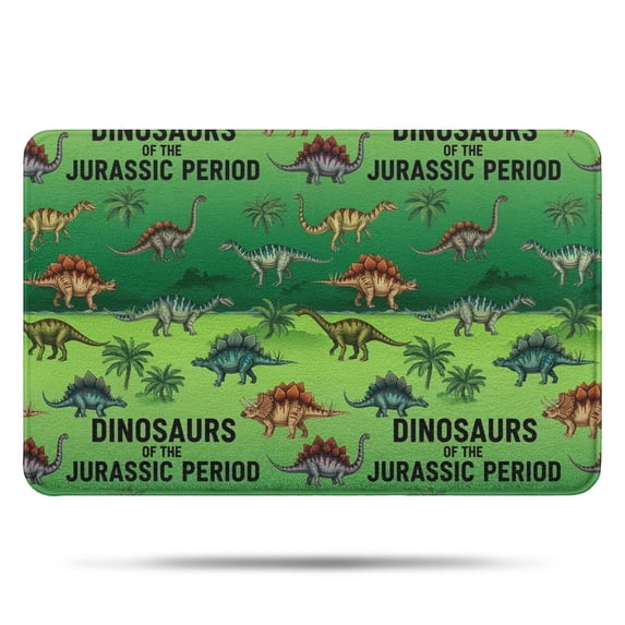 Green Cartoon Dinosaurs Pattern Bathroom Rugs Mat,Non Slip Microfiber Bathroom Rug,Rubber Backing,Soft Bathroom Mats for Bathroom Floor,Tub and Shower,17x27in(43x68cm)