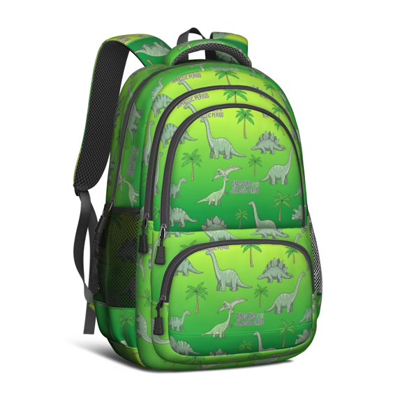 Green Cartoon Dinosaurs Pattern Cute School Backpack Bag with Padded Back and Adjustable Shoulder Straps 16.9 X 12.6 X 5.9 Inches