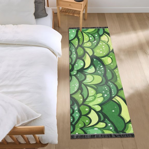 Green Cartoon Leaf Bedroom Runner Rug 2'x 6' Non Slip Carpet Indoor Home Area Rug Living Room
