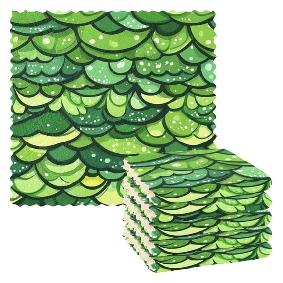 Green Cartoon Leaf Kitchen Cloth Dish Towels for Drying Washing Absorbent Dish Rags 6 Pack