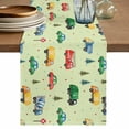 thumbnail image 1 of Green Cartoon Truck Table Runner 108 Inches, Funny Cute Colorful Car Tree Polka Dot Bed Runner Dresser Scarves Tabletop for Indoor Outdoor Parties/Ceremony/Banquet, 13"x 108", 1 of 9