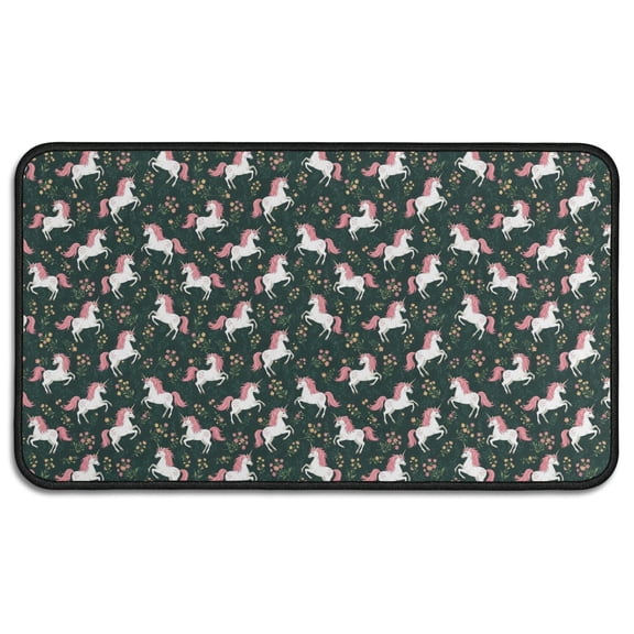 Green Cartoon Unicorn Flower Pattern Door Rugs,Washable Non Slip Door Mats Indoor,Decorative Door Mats,Entry Mat Indoor for Entrance,Bedroom,Kitchen,Bathroom,30"x17"