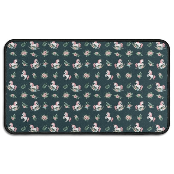 Green Cartoon Unicorn Flower Pattern Door Rugs,Washable Non Slip Door Mats Indoor,Decorative Door Mats,Entry Mat Indoor for Entrance,Bedroom,Kitchen,Bathroom,30"x17"