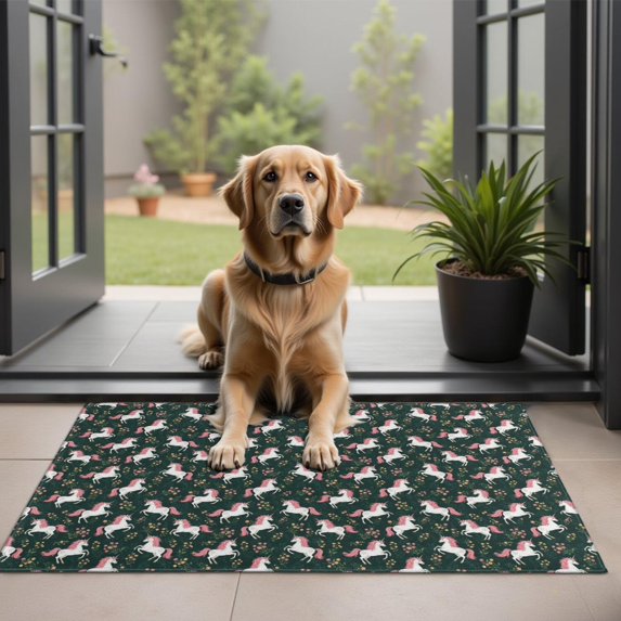 Green Cartoon Unicorn Flower Pattern Door Rugs,Washable Non Slip Door Mats Indoor,Decorative Door Mats,Entry Mat Indoor for Entrance,Bedroom,Kitchen,Bathroom,20"x32"