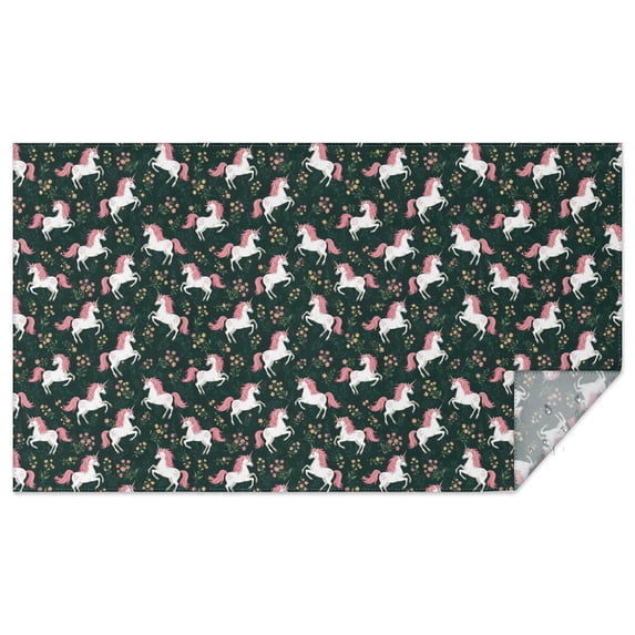 Green Cartoon Unicorn Flower Pattern Rectangle Tablecloth 60"x102",Waterproof Polyester Rectangle Table Cloth, Wipeable Spillproof Polyester Tablecloth for Dining, Camping, Indoor and Outdoor