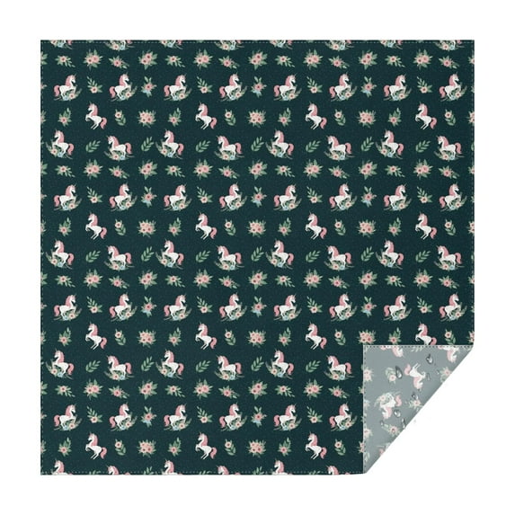Green Cartoon Unicorn Flower Pattern Square Tablecloth,Waterproof Square Table Cover,Wipeable Spillproof Washable Table Cover for Home Kitchen Party Decor 60"x60"(152x152cm)