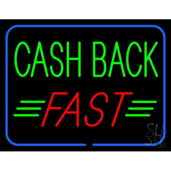 Green Cash Back Red Fast LED Neon Sign 24 x 31 - inches, Black Square Cut Acrylic Backing, with Dimmer - Bright and Premium built indoor LED Neon Sign for Pawn store interior decor, and stroefront.