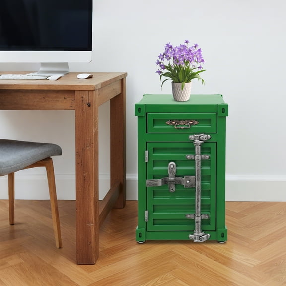 Green Cast Iron 12.6x12.6x19.69 Inch Industrial Wind Locker With Drawer Combination Lock Storage Cabinet
