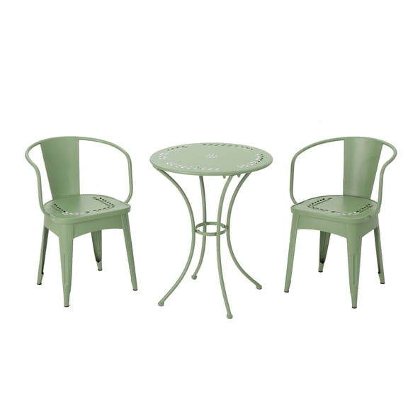 Green Cast Iron Bistro Set for 2-Piece Patio Furniture Small Outdoor Table and Chairs with Floral Details