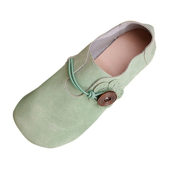 Green Casual Slip-On Flats For Women, Featuring A Round Toe And Breathable Material For Enhanced Air Circulation