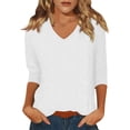 thumbnail image 1 of Green Casual Tops For Spring Outings, Cotton Exercise Workout-Friendly Lightweight 1/4 Sleeve Machine Washable Everyday T-Shirts Plus Size Women V-Neck Dress Dresses Summer White, 1 of 5