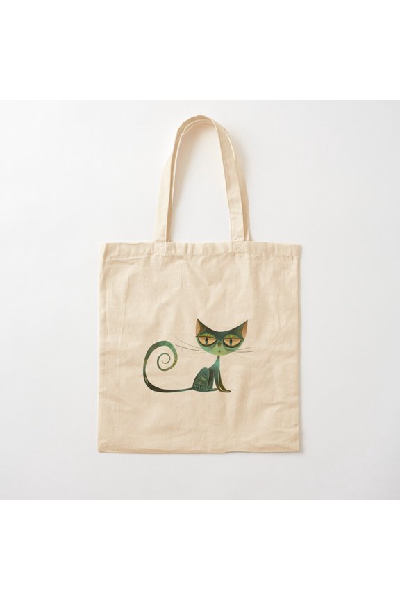 Green Cat Canvas Version 3 Canvas Tote Bags, Reusable Shopping Bag