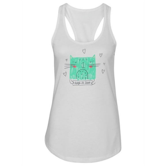 Green Cat Doodle Design Tank Women -Image by Shutterstock, Female Medium