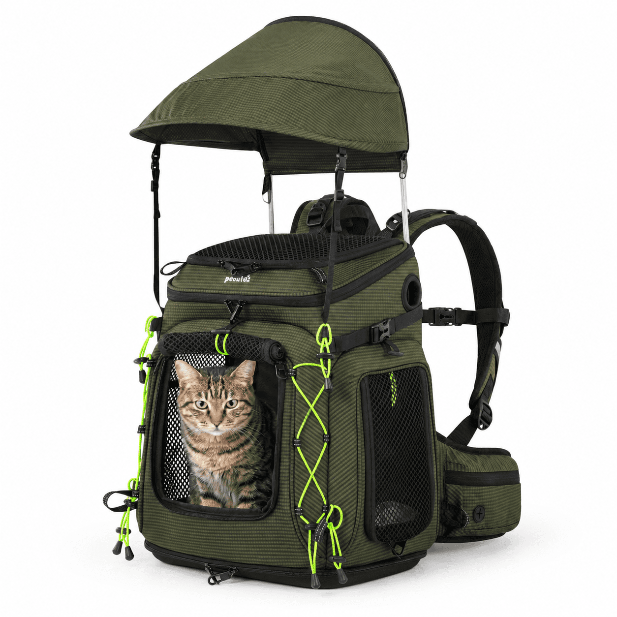 Two Cat Backpack Green Cat Hiking Backpack Carrier for Small Pets, 16.93 x 13.39 x 5.12 ...
