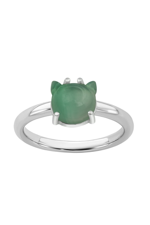 Green Cat Ring 7MM Natural Green Onyx 925 Sterling Silver Women Dainty Valentines Day Gifts Ring