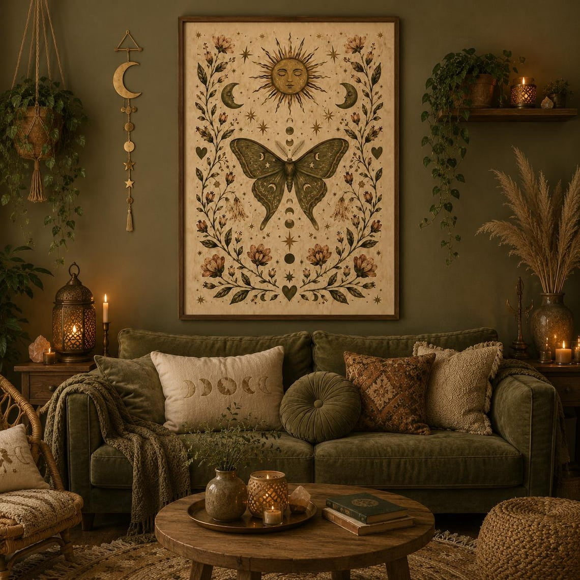 Green Celestial Moth Wall Art Print,