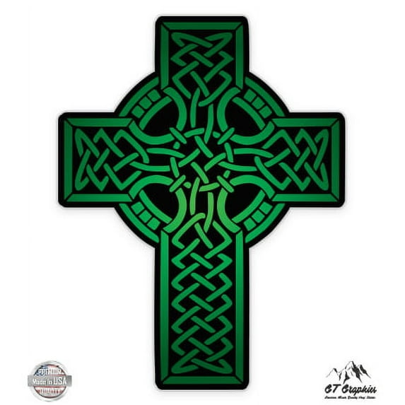 Green Celtic Cross - 8" Vinyl Sticker - For Car Laptop I-Pad - Waterproof Decal