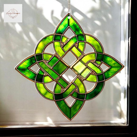 Green Celtic Knot Irish Acrylic Suncatcher Spiritual Window Hanging Home Decor St Patrickâ€™s Day