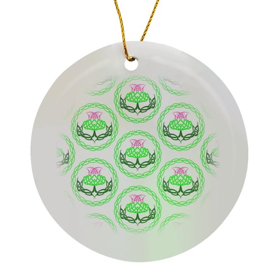 3drose, Green Celtic Knot Thistle Flower Show Your Scottish Heritage., Circle Porcelain Ornament