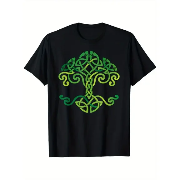 Green Celtic Knot Tree of Life Graphic Unisex Short Sleeve Casual T-Shirt