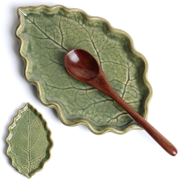 Green Ceramic Leaf Spoon Rest for Stove & Countertop